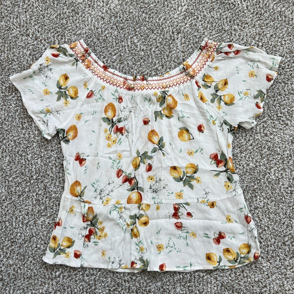 Strawberry Lemonade Smocked Ruffled Blouse with Flutter Sleeves